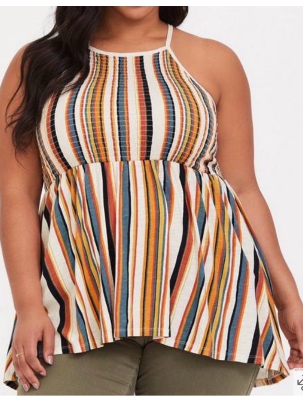 torrid Striped Halter Tank Top in Cream, Black, Mustard, Blue, Rust